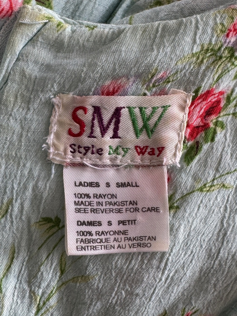 Vintage 90s SMW Style My Way seafoam blue Floral Dress Small Rayon Cottagecore - Picture 11 of 14